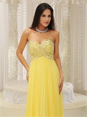 Bright Yellow Chiffon Fully Beading Bust Evening Pub Dress Long