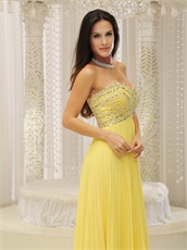 Bright Yellow Chiffon Fully Beading Bust Evening Pub Dress Long