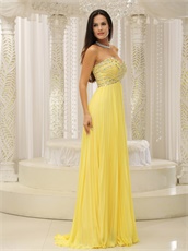 Bright Yellow Chiffon Fully Beading Bust Evening Pub Dress Long