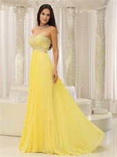 Bright Yellow Chiffon Fully Beading Bust Evening Pub Dress Long