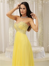 Bright Yellow Chiffon Fully Beading Bust Evening Pub Dress Long