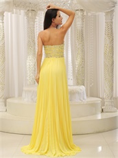 Bright Yellow Chiffon Fully Beading Bust Evening Pub Dress Long