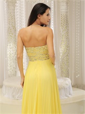 Bright Yellow Chiffon Fully Beading Bust Evening Pub Dress Long