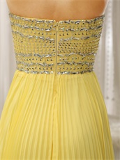 Bright Yellow Chiffon Fully Beading Bust Evening Pub Dress Long