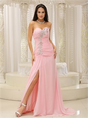 Lovely Baby Pink Chiffon Evening Dress Floor Length Skirt Side Slit