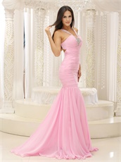 Attractive V Neck Baby Pink Mermaid Evening Gowns Attend Special Events