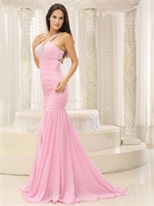 Attractive V Neck Baby Pink Mermaid Evening Gowns Attend Special Events