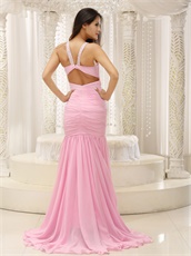Attractive V Neck Baby Pink Mermaid Evening Gowns Attend Special Events