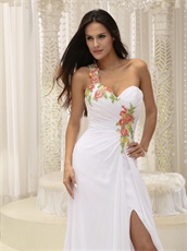 Single Strap Colorful Beading White Prom Dress Custom Made Free