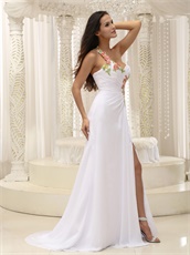 Single Strap Colorful Beading White Prom Dress Custom Made Free