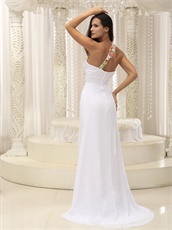Single Strap Colorful Beading White Prom Dress Custom Made Free