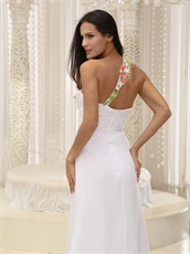 Single Strap Colorful Beading White Prom Dress Custom Made Free