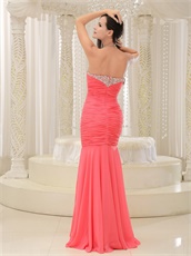 Watermelon Sweetheart Floor Length Mermaid Evening Party Dress