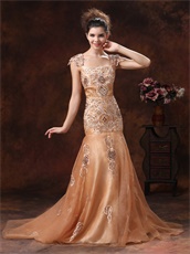 Beige Embroidery Square Formal Evening Gown For The Stage Show