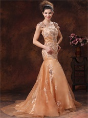 Beige Embroidery Square Formal Evening Gown For The Stage Show