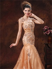 Beige Embroidery Square Formal Evening Gown For The Stage Show