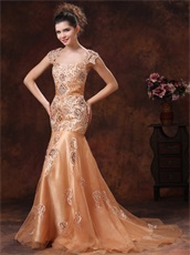 Beige Embroidery Square Formal Evening Gown For The Stage Show