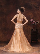 Beige Embroidery Square Formal Evening Gown For The Stage Show