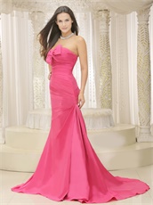 Simple Style Rose Pink Bowknot Prom Dress Ceremony Appropriate