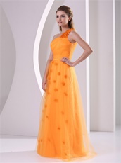 One Strap Bright Orange Prom Dress Fully Flowers Skirt Live Out Girl's Dreams
