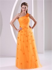 One Strap Bright Orange Prom Dress Fully Flowers Skirt Live Out Girl's Dreams