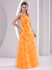 One Strap Bright Orange Prom Dress Fully Flowers Skirt Live Out Girl's Dreams