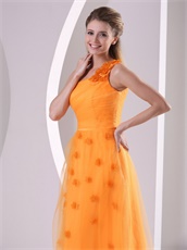 One Strap Bright Orange Prom Dress Fully Flowers Skirt Live Out Girl's Dreams