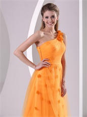 One Strap Bright Orange Prom Dress Fully Flowers Skirt Live Out Girl's Dreams