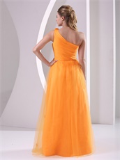 One Strap Bright Orange Prom Dress Fully Flowers Skirt Live Out Girl's Dreams