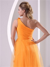 One Strap Bright Orange Prom Dress Fully Flowers Skirt Live Out Girl's Dreams