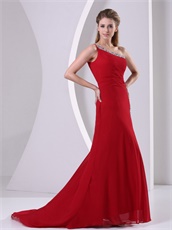 Wine Red One Shoulder Sexy Side Slit Prom Dress Plus Size Custom Made