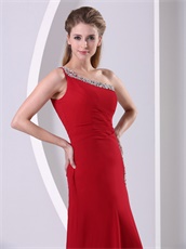 Wine Red One Shoulder Sexy Side Slit Prom Dress Plus Size Custom Made