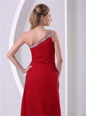 Wine Red One Shoulder Sexy Side Slit Prom Dress Plus Size Custom Made