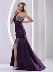 Dark Purple One Shoulder Shirred Bodice Night Club Dress Show Leg Flattering