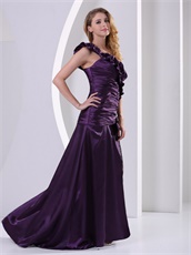 Dark Purple One Shoulder Shirred Bodice Night Club Dress Show Leg Flattering