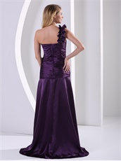 Dark Purple One Shoulder Shirred Bodice Night Club Dress Show Leg Flattering