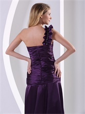 Dark Purple One Shoulder Shirred Bodice Night Club Dress Show Leg Flattering