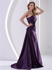 Eggplant Purple Slender A-line Dignified Evening Dress With Hand Made Flowers