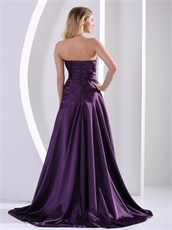 Eggplant Purple Slender A-line Dignified Evening Dress With Hand Made Flowers