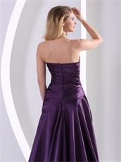 Eggplant Purple Slender A-line Dignified Evening Dress With Hand Made Flowers