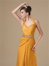 Halter and Spaghetti Strap Amber Gold Mature Mother Of Bride Dress