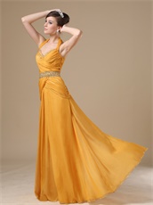 Halter and Spaghetti Strap Amber Gold Mature Mother Of Bride Dress