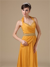 Halter and Spaghetti Strap Amber Gold Mature Mother Of Bride Dress