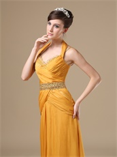 Halter and Spaghetti Strap Amber Gold Mature Mother Of Bride Dress