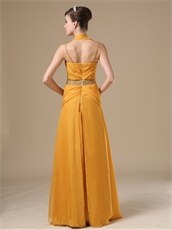 Halter and Spaghetti Strap Amber Gold Mature Mother Of Bride Dress