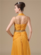 Halter and Spaghetti Strap Amber Gold Mature Mother Of Bride Dress