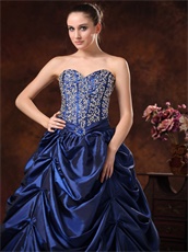 Fascinating Beaded Bodice Pick-ups Navy Blue Prom Dress Opera Performance