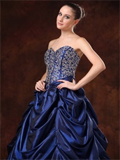 Fascinating Beaded Bodice Pick-ups Navy Blue Prom Dress Opera Performance