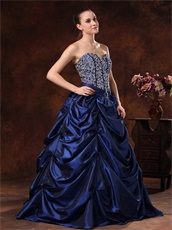 Fascinating Beaded Bodice Pick-ups Navy Blue Prom Dress Opera Performance
