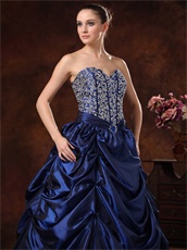 Fascinating Beaded Bodice Pick-ups Navy Blue Prom Dress Opera Performance